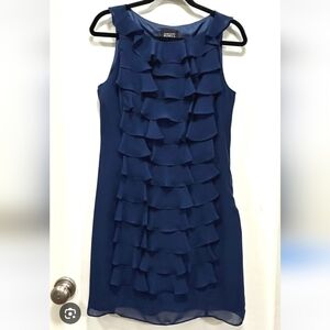 Adrianna Papell Women Ruffle Sleeveless Dress Navy Blue Sz10